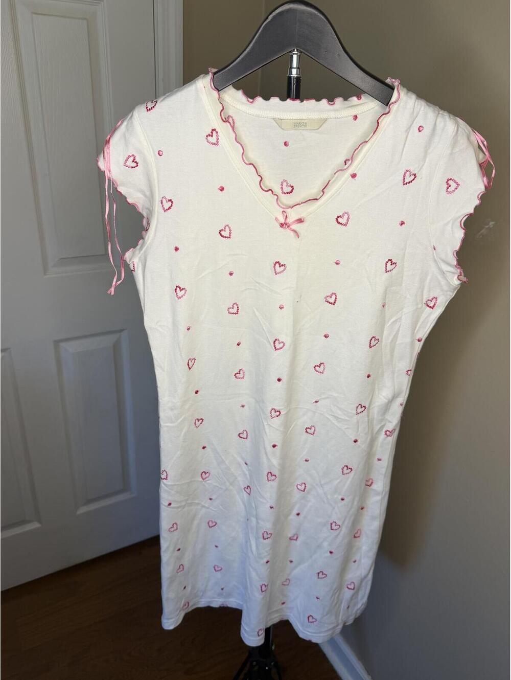 Marks & Spencer Heart Print Coquette Mini Dress Pink White